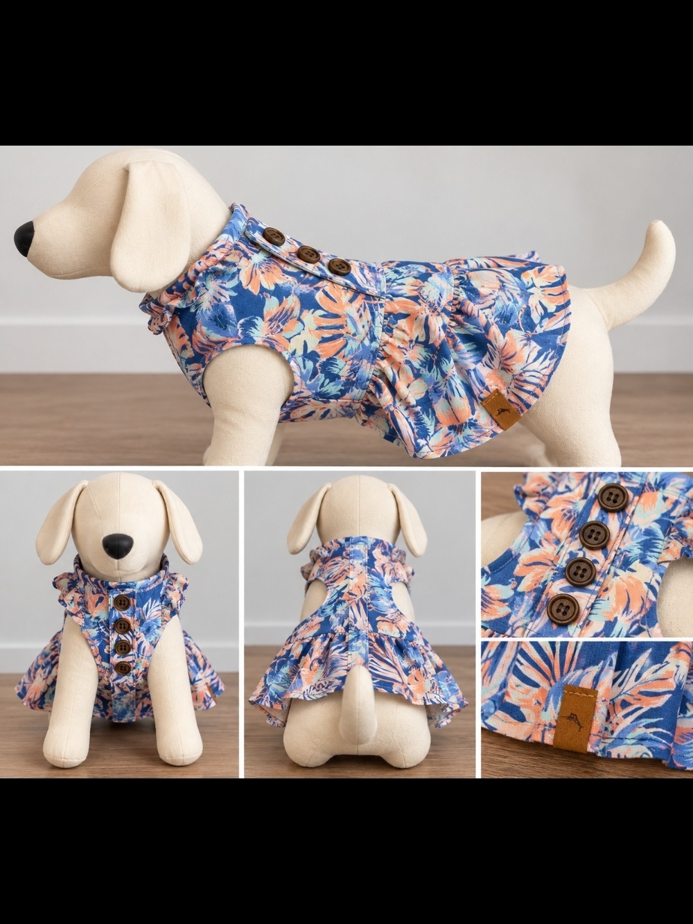 Tommy Bahama Blue and Peach Floral Ruffle Dog One-Piece